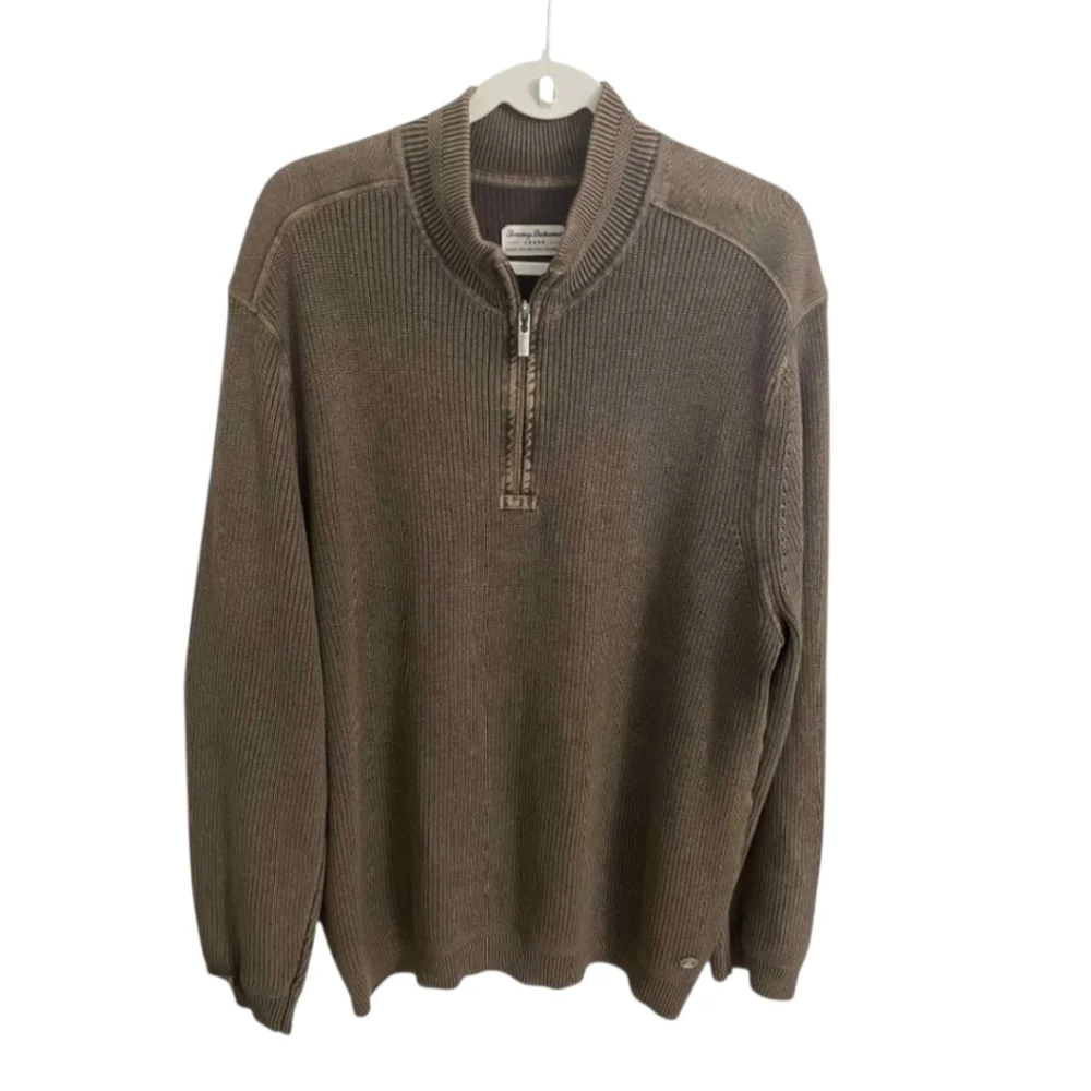 Tommy Bahama Sweater XXL Brown  East River Half-Zip Cozy Knit Ribbed Collar